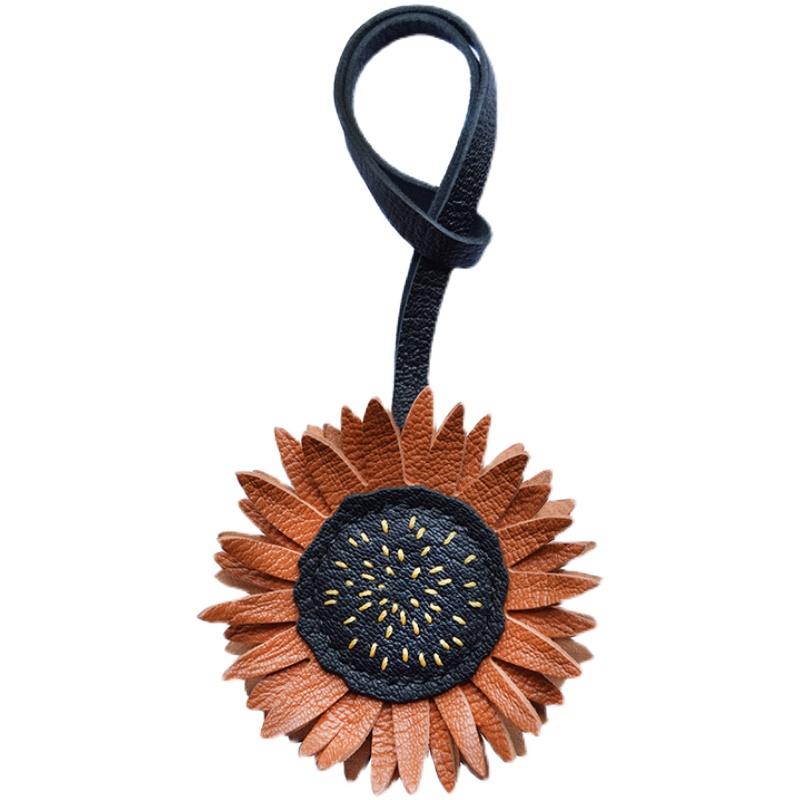 Дизайнерский оригинальный брелок для ключей из кожи ручной работы в виде подсолнуха, персонализированный подарок, ниша для ключей от машины