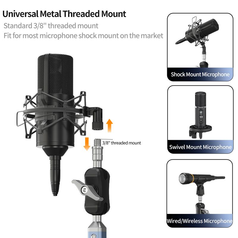 Aluminum Alloy Desktop Mount Microphone Stand Holder Mic Studio Holder Adjustable Microphone Boom Arm Microphone Holder