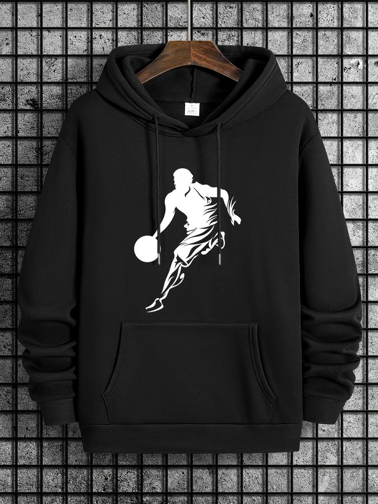2026 Autumn/Winter Basketball Player Silhouette Print Long-Sleeved Hooded Shirt Hip-Hop Casual Streetwear
