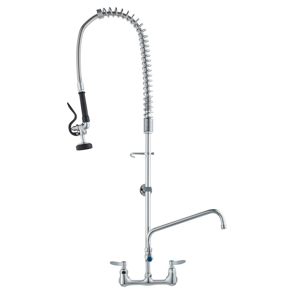 VEVOR Commercial Faucet with Pre-Rinse Sprayer, 44" Height, 8" Center, 12" Swing Spout, Wall Mount Kitchen Sink Faucet