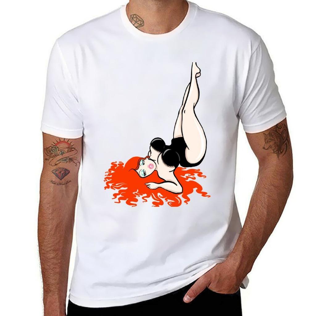 Ravishing Reclining Redhead Tshirt Gym Exercise Short Sleeve Tshirt