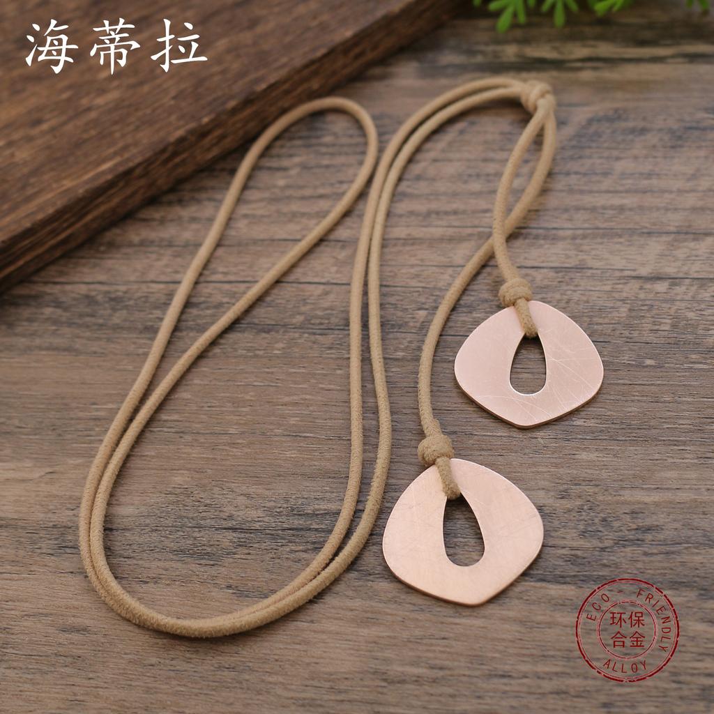 Новый геометрический матовый кожаный галстук-веревка ручной работы, длинная подвеска, женская простая геометрическая маленькая подвеска