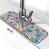 Kitchen Faucet Mat 15 x 5.5 Inch Colorful flowers Faucet Draining Mat Farmhouse Absorbent Drying Mat Sink Splash Guard Behind Faucet Drip Catcher for