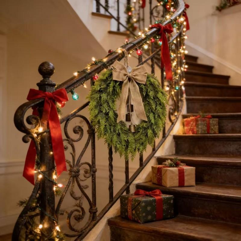 Christmas Wreath With Bow Bell Heart Decor Door Window Home Holiday Party Decoration