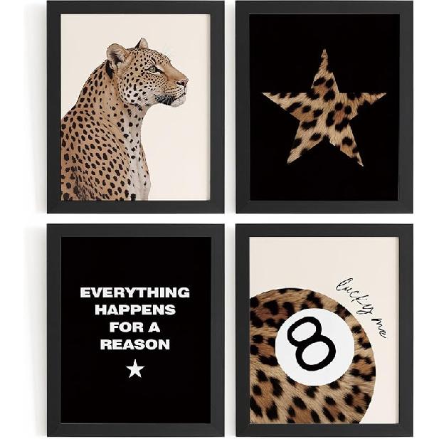 DSHFG Преппи Розовые Картинки с Принтом Гепарда Декор Стен, Модные Постеры с Гепардом Леопардом 8 Шаров Декор Комнаты Y2k, Фанковое Настенное Искусство для Подростка Девочки в Спальню