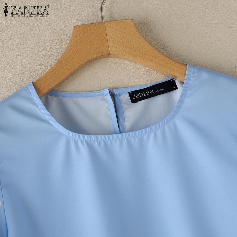 ZANZEA Женская повседневная блузка свободного кроя с круглым вырезом и рукавом 34