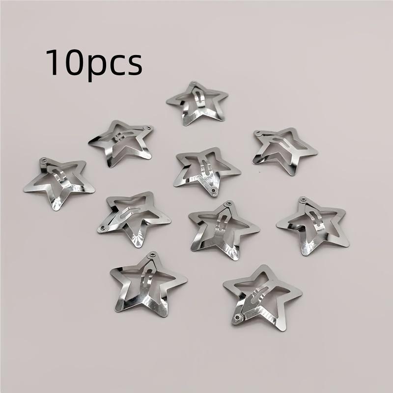 10 Star Shaped Hair Clips, Women'S Non Slip Silver Metal Hair Accessories, Suitable For Street Styling