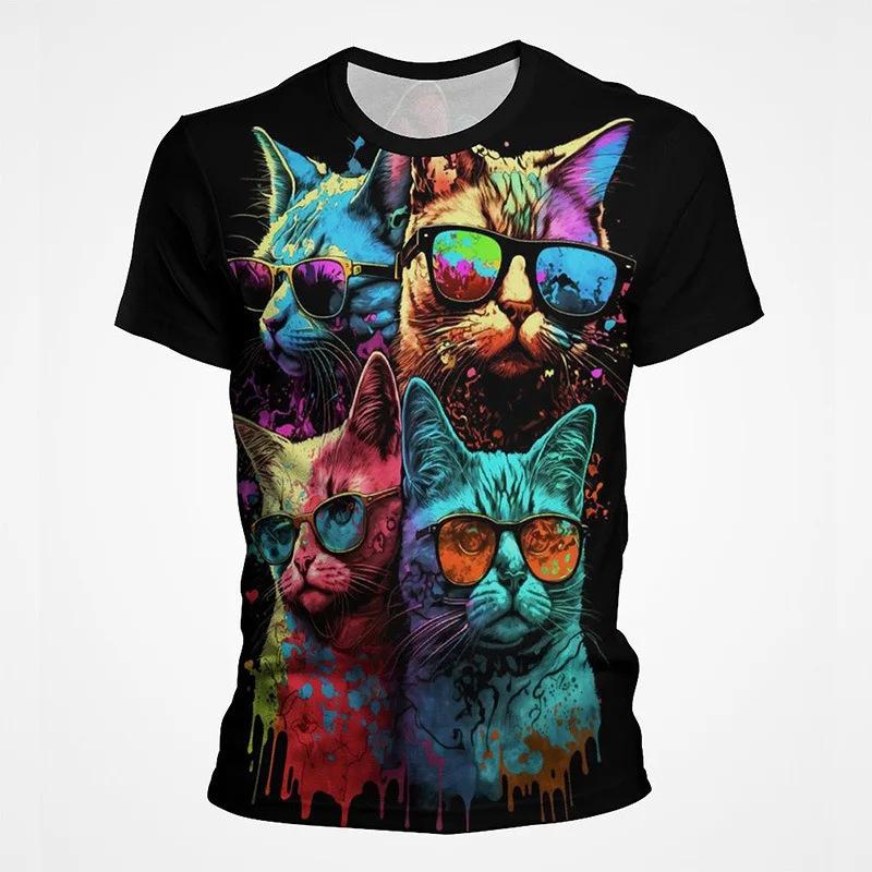 Забавные животные граффити арт графика 3D-принт топ с коротким рукавом хип-хоп круглый вырез короткий рукав мужские футболки