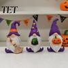 Hand Painted Desktop Figurines Halloween Gnome Resin Figurine, Broom Cauldron Pumpkin Dwarf Cute Cartoon Wizard Gnomes Statue for Desk Shelf,