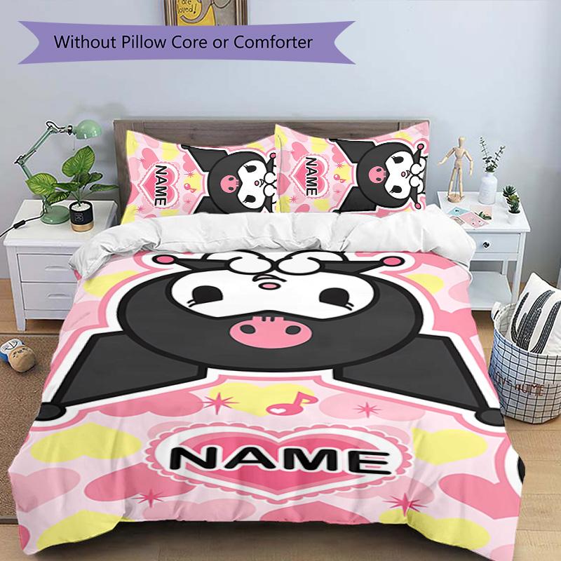 3pcs Kuromi6 Cover Set - Personalized Name, HD Printed Bedding with 1 Cover and 2 Pillowcases - Perfect for Home Decor, Easy Care