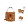 MCM Visetos Leather Cylinder Bag Handbag Small Women's Brown & Cognac MWRAACG01CO001