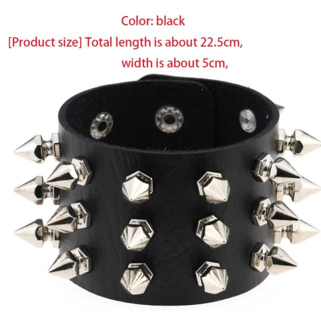 Черный кожаный браслет-браслет-манжета, готический готический бар, панк-браслеты для женщин и мужчин, браслеты, можно регулировать, ювелирные изделия