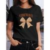 Women'S Bow "VIBE WAVE" Letter Print Short-sleeved Shirt Moderate Elasticity, Machine Washable, Crew Neck, Regular Fit, Summer 2026 New Style