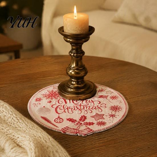 Heat Resistant PVC Mats Round Christmas Placemat, 15 Inch Waterproof Place Mat, Non Slip Holiday Placemats Mat for Dining Table Party Decor