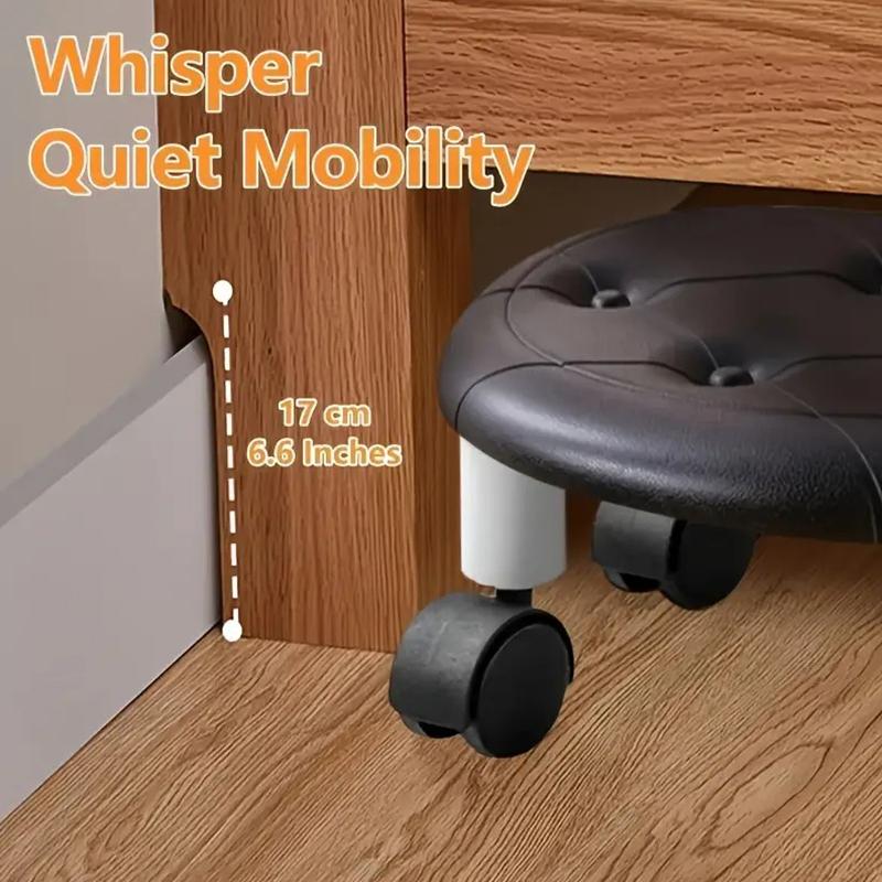 1 шт. с колесами для домашнего хозяйства, искусственная кожа, переносной небольшой табурет, универсальный колесный шкив, низкий табурет, бесшумный, мобильный