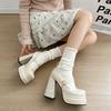 Spring and Autumn Women's Platform High Heels Lolita Shoes Cross Straps  Shallow Mouth Lolita Single Shoes