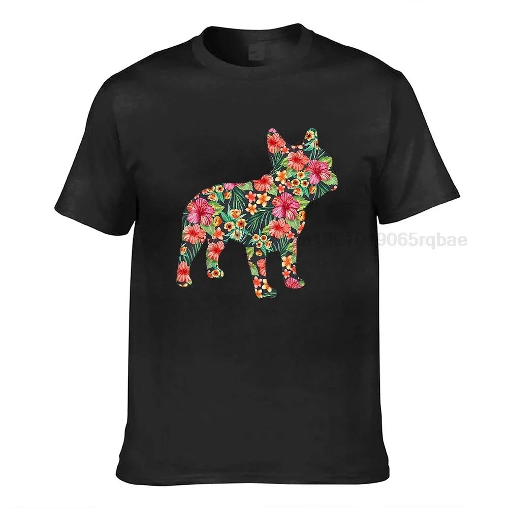French Bulldog Flower Funny Dog Silhouette Floral Gift Unisex Sweatshirt Crazy Summer Tops T Shirt Newest Cotton Unisexs Tshirts
