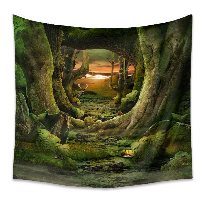 Autumn Yellow Forest Stream Landscape Print Pattern Tapestry Home Living Room Bedroom Wall Decor Background Cloth