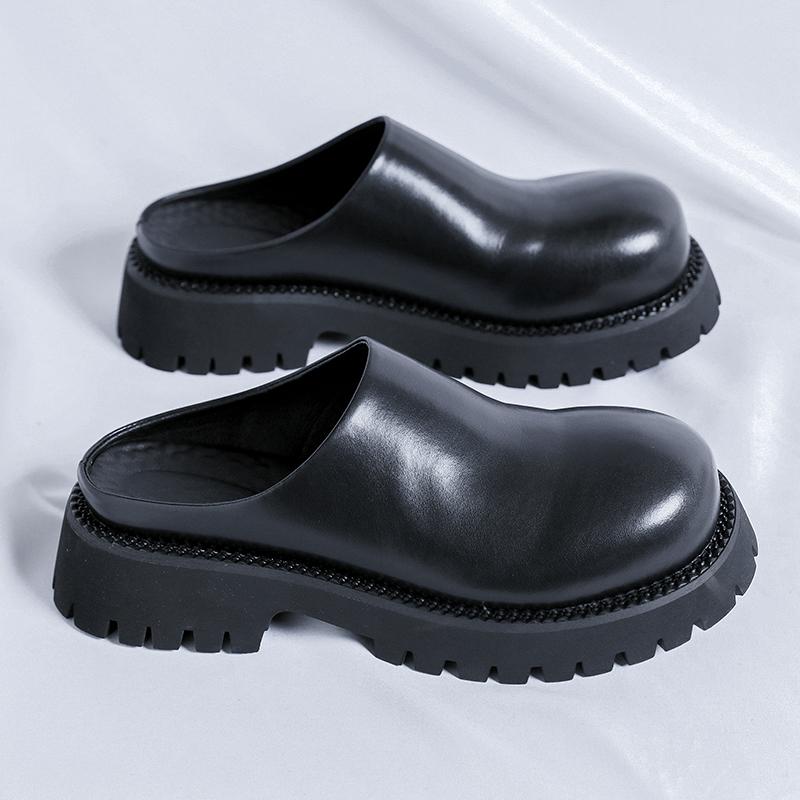 Мода Мода Летние Сандалии Классические Мужские Кожаные Мюли Уличные Простые Мужские Шлепанцы Ручной Работы Деловые Полушлепанцы Пляжная Обувь