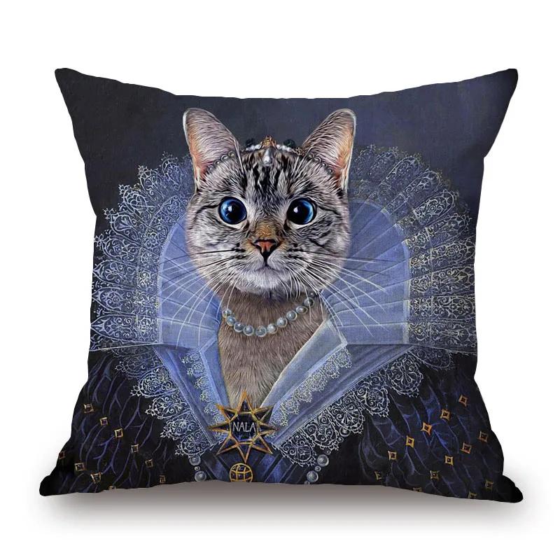 Европейская королевская королева Кошка Портрет Животные Ручная роспись Чехлы для подушек Декоративные подушки для дивана Подушки