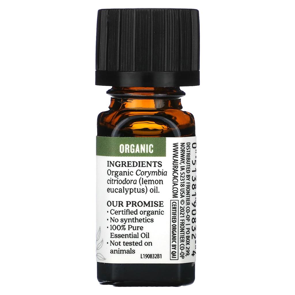 Aura Cacia Organic Pure Essential Oil, Lemon Eucalyptus, 0.25 Fl Oz (7.4 Ml)