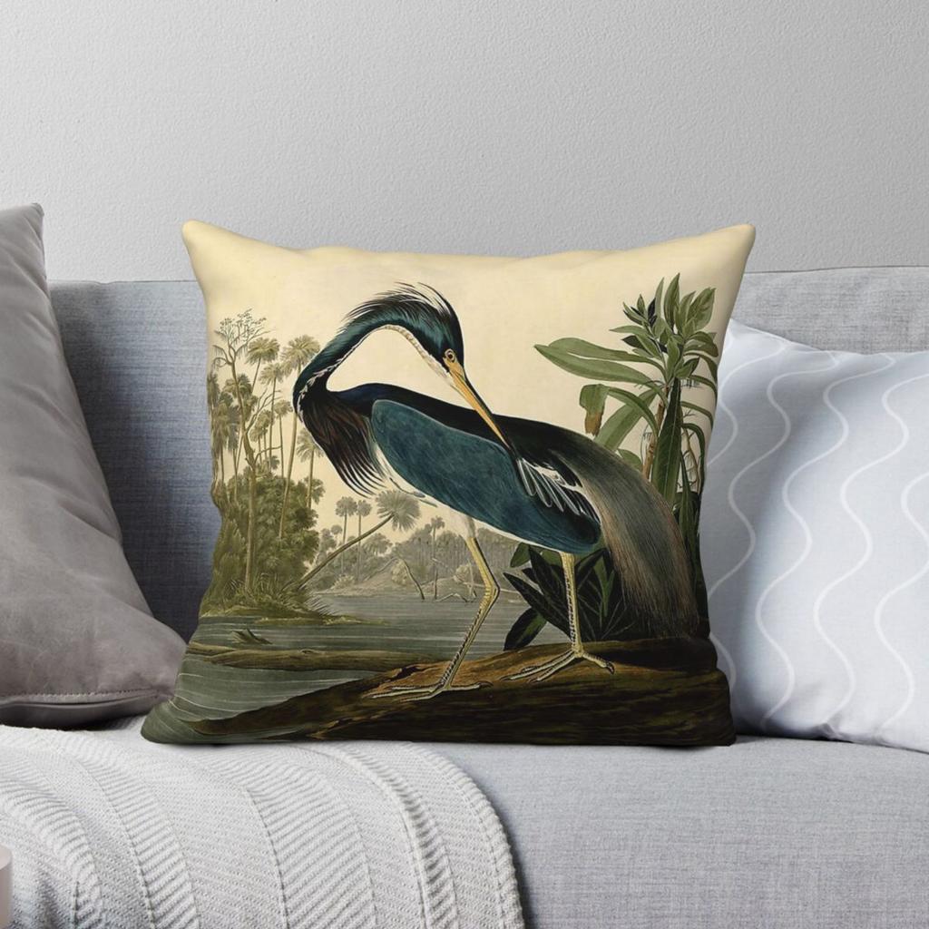 John Audubon Louisiana Heron Square Pillowcase Polyester Linen Velvet Pattern Zip Decorative Throw Case Sofa Cushion Cover 18"
