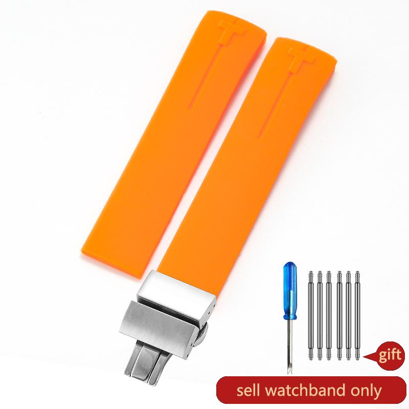 Нескользящий Высокоэластичный для Tissot T-Touch 21 20 мм Черно-Оранжевый T047 T013 T33 Специальный Интерфейс Антивозрастной Силиконовый Ремешок для Часов
