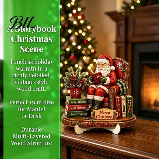 Xmas Home Ornament Christmas Wooden Table Sign, 2D Flat Santa Claus/Snowman Reading Desktop Festival Atmosphere Decor with Stand, Holiday Tabletop