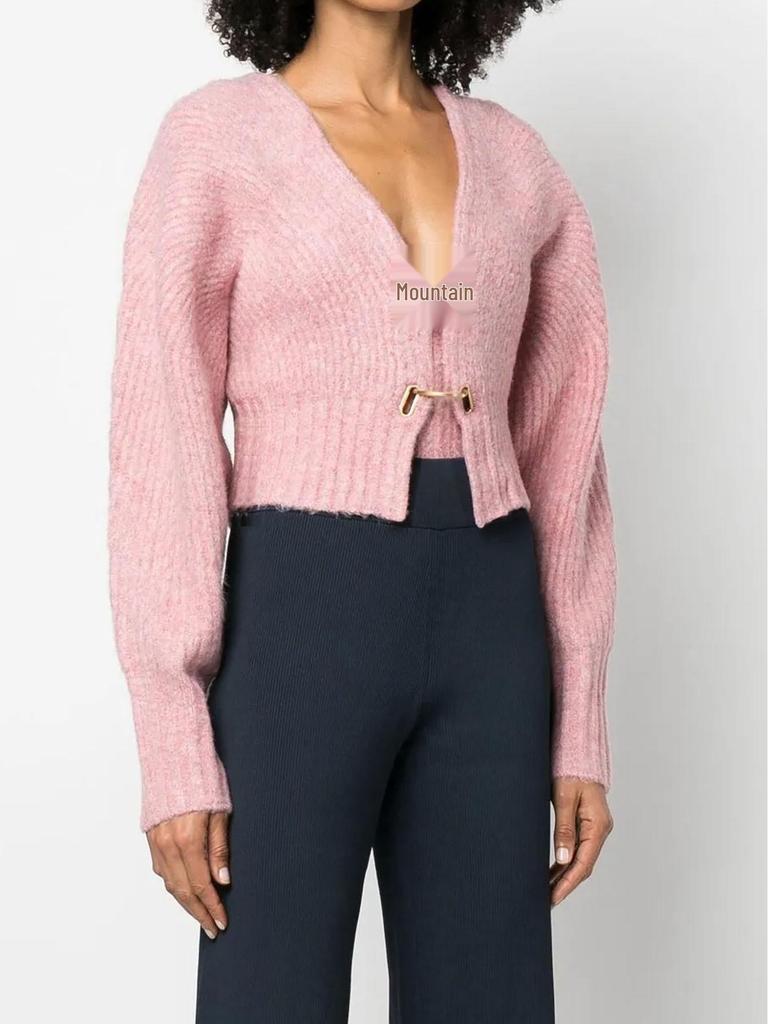 European-American Size Women's Knitwear: Exclusive Metal Button Cardigan