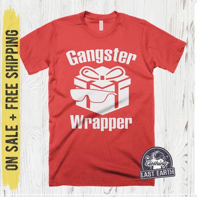 Mens Gangster Wrapper Christmas T-Shirt, Funny Graphic Tee, Size XL