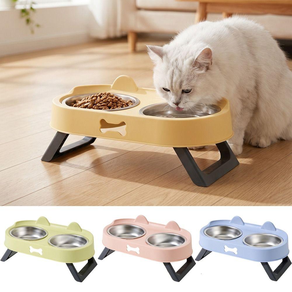 Double Bowl Raised Pet Feeder Stainless Steel Dog Food Container Elevated Cat Bowl For Small Dogs