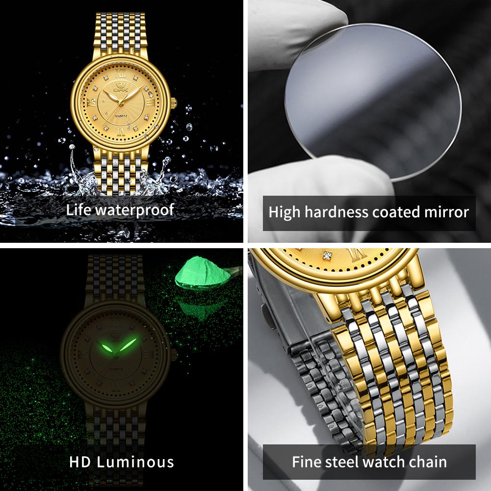 OPK 6005 Luxury Brand Men's Business Quartz Wristwatches Waterproof Luminous Diamond Gold Watch for Man Original