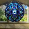 Charming Evil Eye Wooden Round Sign for Home Living Room Decor Stained Window Hanging Pendant Wall Art Ornament Gift