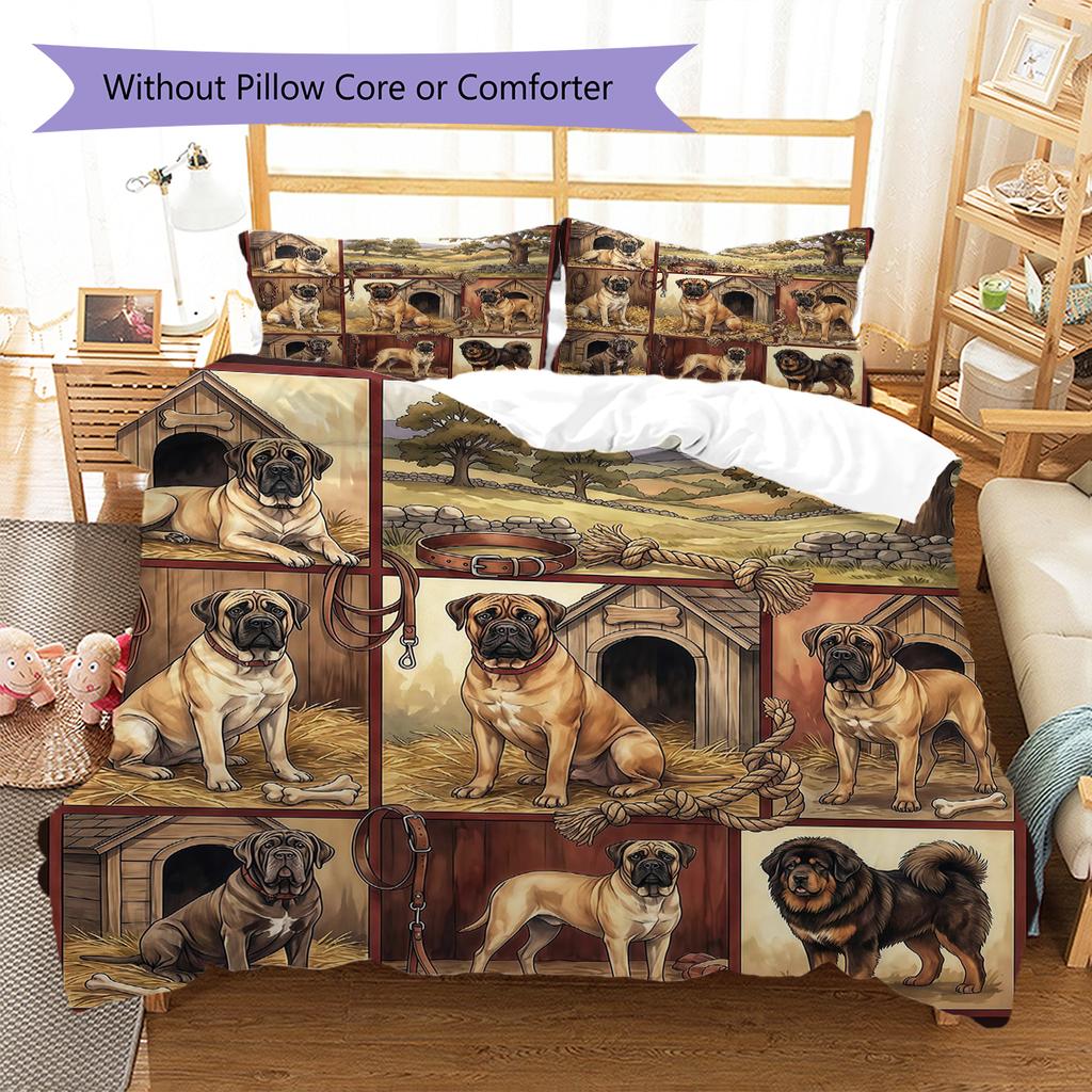 Cute Flower Puppy Pattern Bedding,Quilt Set Quilt Cover Pillowcase Home Birthday Gift (1 * duvet cover + 2 * pillowcase, without core)