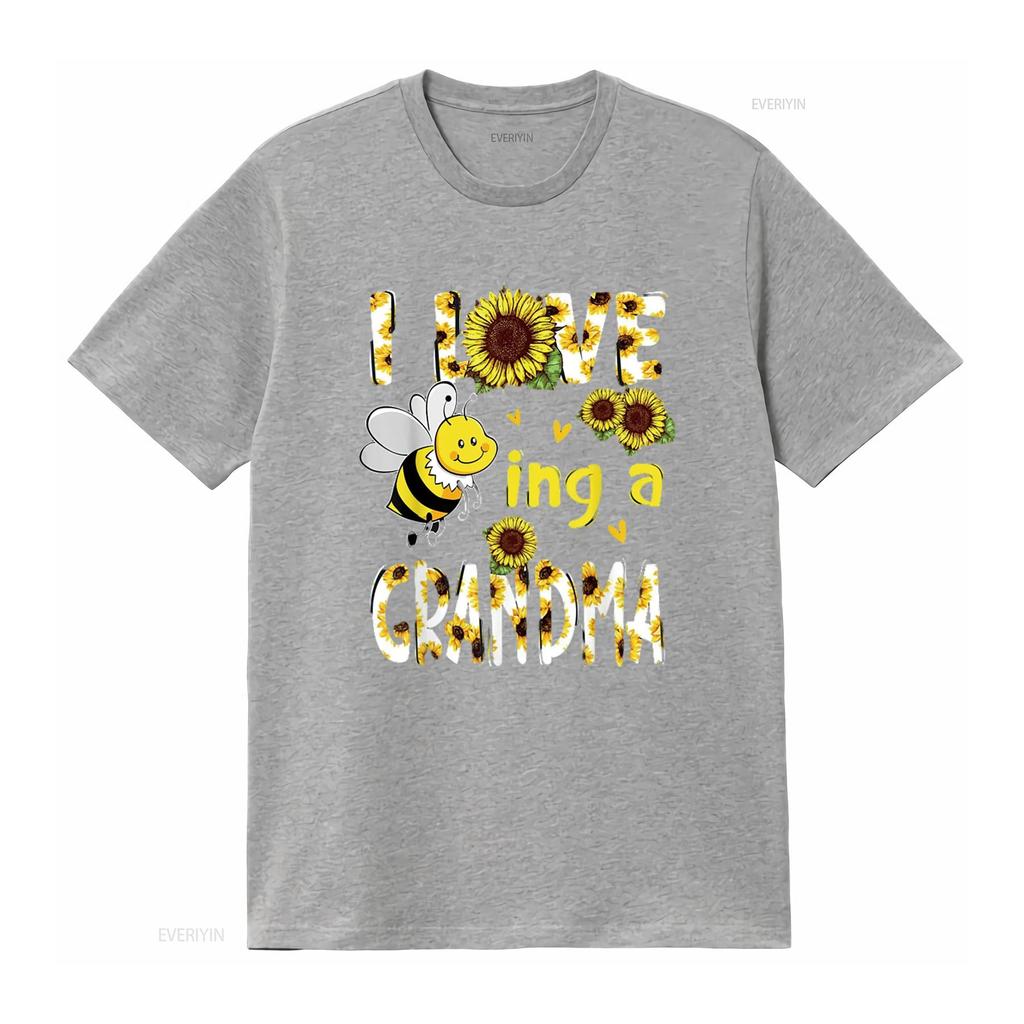 T Shirt for Women Mother s Day I Love Being A Grandma Sunflower Bee Casual Tops Black 2X Large vintage Washed Stretched