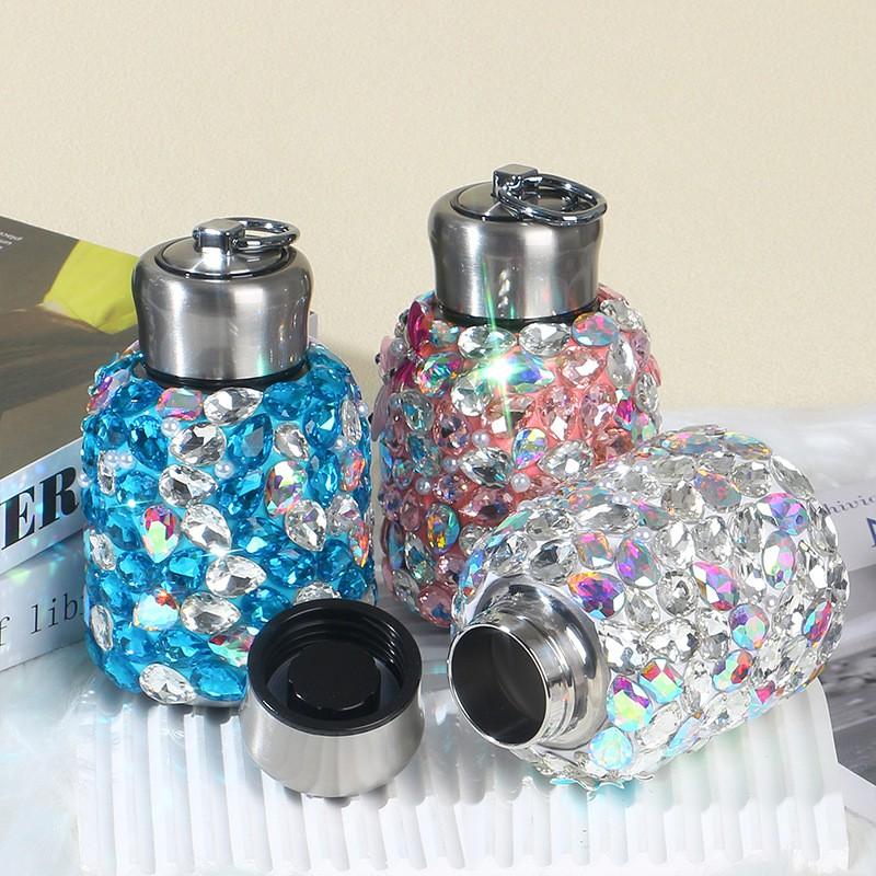 Stainless Steel Insulated Tumbler With Crystal Rhinestones - Trendy Large Capacity Car Cup Office Travel