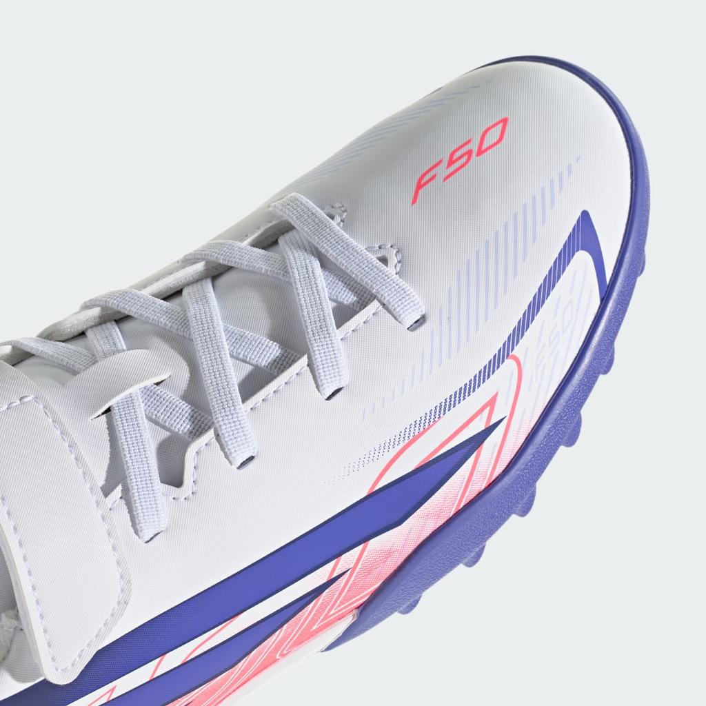 adidas F50 Hyperfast Club Hook Loop Turf Football Kids KK1337 Kids' Performance Sports Shoes Cloud White / Solar Purple / Solar Turbo