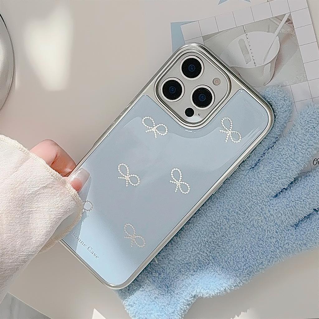 Gilded Ins Blue Bow 16pro Max Mobile Phone Case Iphone15 Drop Glue 14 Suitable for Huawei P70pro Hard