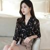 Floral Chiffon Shirt Blouse Female Korean Version 3/4 Sleeve Shirt Fashion Small Shirt Top Elastic Cuffs