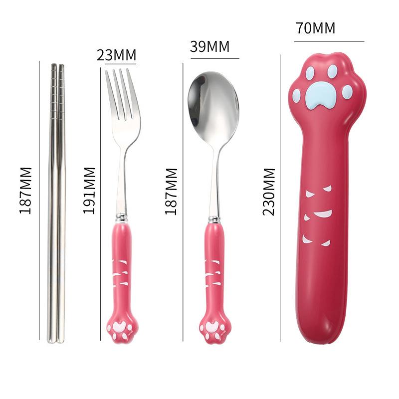 Портативный милый набор столовых приборов в виде кошачьей лапки из нержавеющей стали, вилка, ложка с ящиком для хранения, столовая посуда для студенческого обеда, аксессуары для бенто
