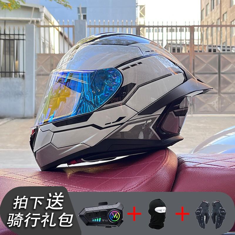 ECE/GB Certified Full Face Motorcycle Helmet With Bluetooth Intercom Men Women Use Large Rear Wing Stylish Design