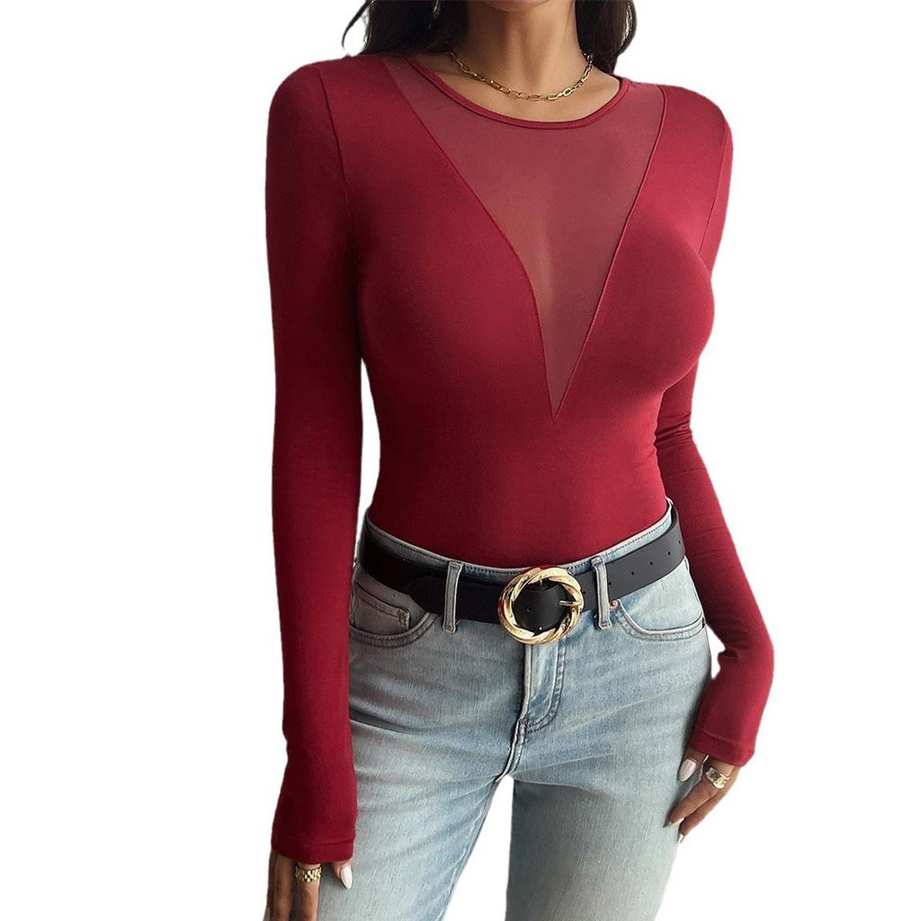 Женский свободный повседневный однотонный топ с V-образным вырезом и длинными рукавами