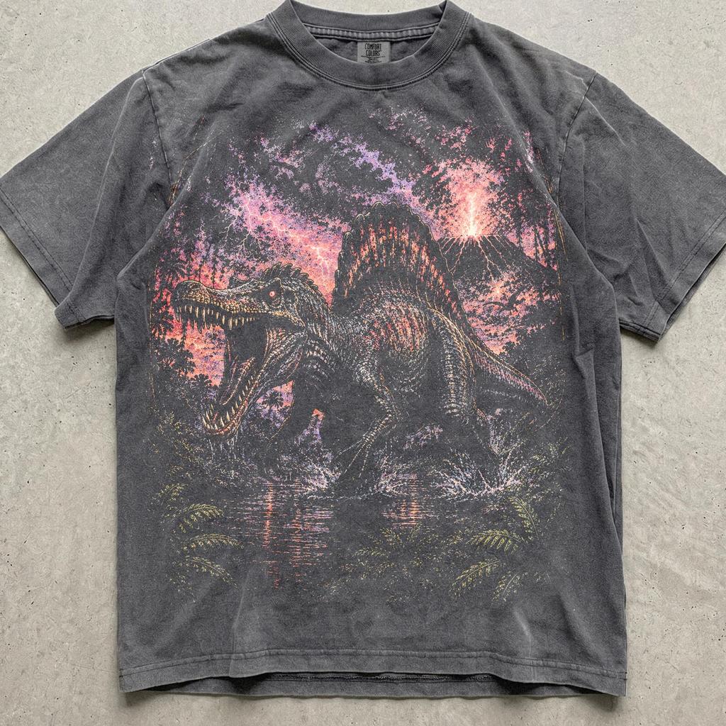 Vintage Spinosaurus Shirt, Dinosaur Graphic Tee, Jurassic Volcano T Shirt, Retro Dino Shirt, Comfort Colors Prehistoric Tee, Friend Gift