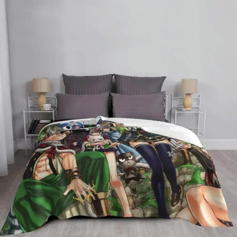 Natsu Erza Gray Lucy Happy Blankets Fairy Tail Anime Fuzzy Throw Blanket Summer Autumn Winter Decoration Soft warm Sheers