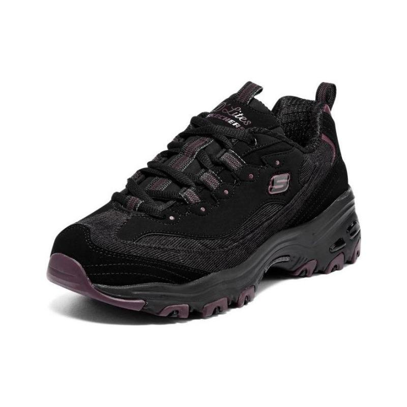 Skechers D'LITES 1.0 Молочный Чай Медведь Смелый Клюква Женские Сетчатые Кожаные Низкие Массивные Кроссовки Черно-Фиолетовые 149906-BKPR