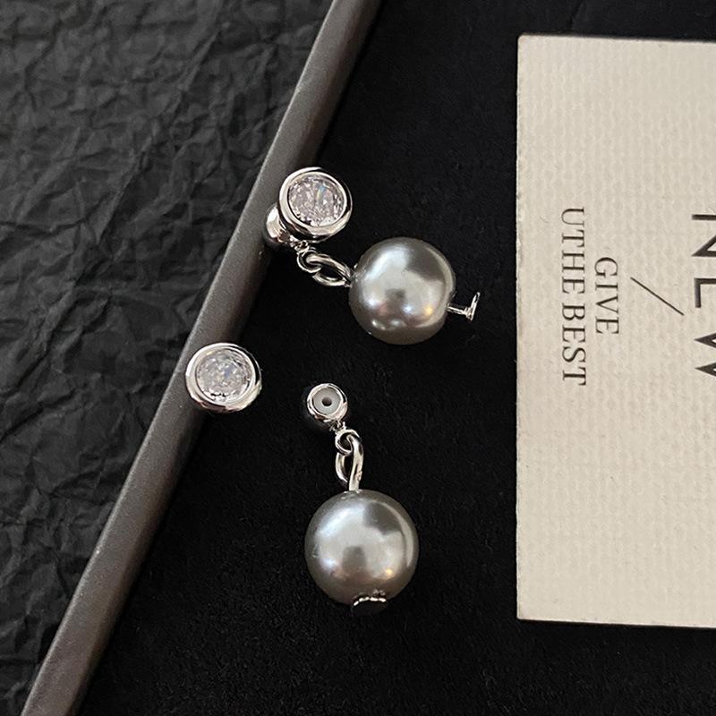 Серьги с серым жемчугом Shijia осень и зима, изысканные маленькие серьги-гвоздики, элегантные серьги-гвоздики с высоким чувством стиля, нишевые украшения для ушей