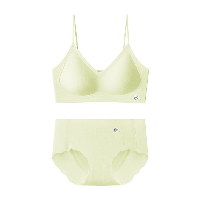 Herbal primary color underwear women's new summer ultra-thin non-marking cool breathable soft support bra set women
