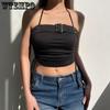 Spring Fashion Pure Desire Japanese Button Pleated Strap Exposed Umbilical Slim Hanging Neck Top Spicy Girls Sexy Small Vest Ultra-short Slim Tank Top