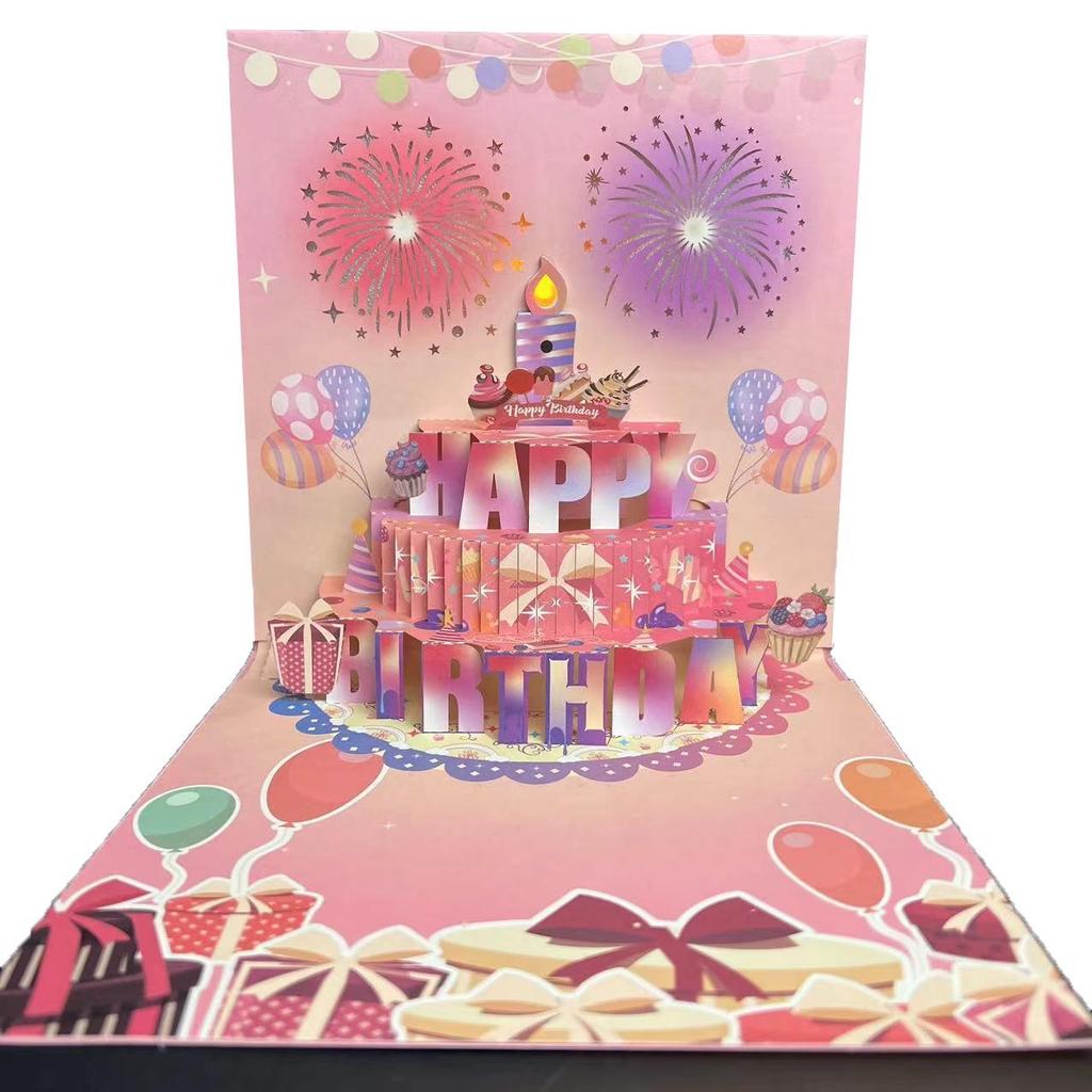 Blowable Music Fireworks 3D Greeting Card Creative Handmade Hollow Paper Carving Gift 3D Birthday Card
