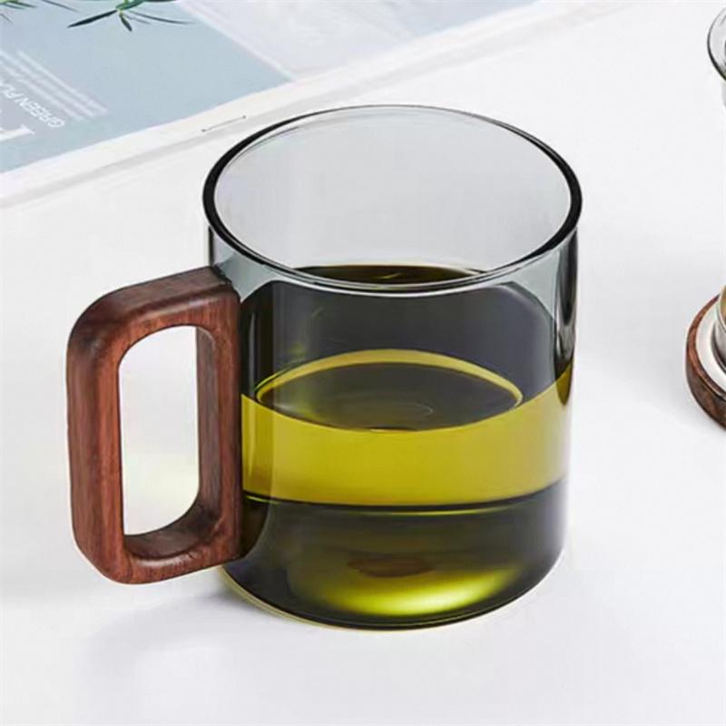 400ml High Borosilicate Glass Coffee Mug With Walnut Wooden Handle Heat-Resistant Tea Mug Breakfast Milk Coffee Cups and Mugs